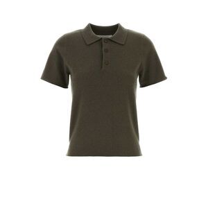 Extreme Cashmere Women Army Green Stretch Cashmere Blend Salamander Polo Shirt
